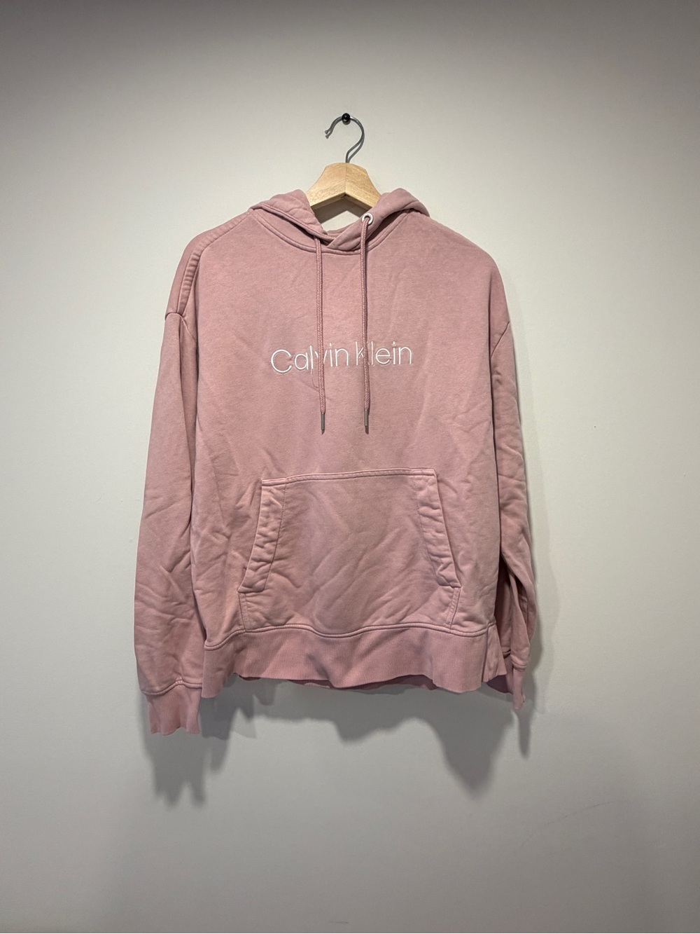 Calvin Klein Men's Dusty Pink Crewneck Hoodie with Embroidered Logo